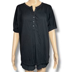 Banana Republic Womens Henley T Shirt Top Oversized Short Sleeve Black Small